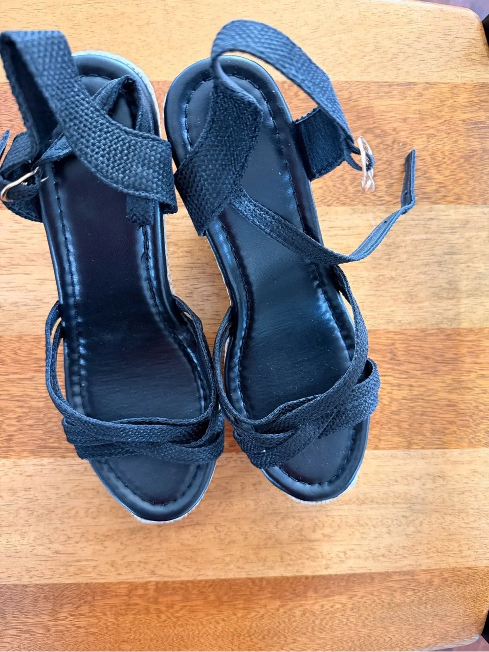 Black Woven Platform Wedge Sandals - Women's